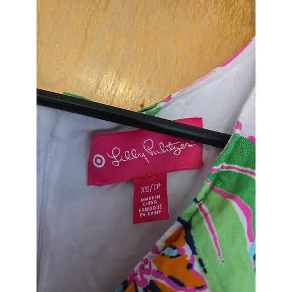 LILLY PULITZER for TARGET Nosey Posey Print V-Neck Sleeveless Shirt Sz XS. - Picture 3 of 6